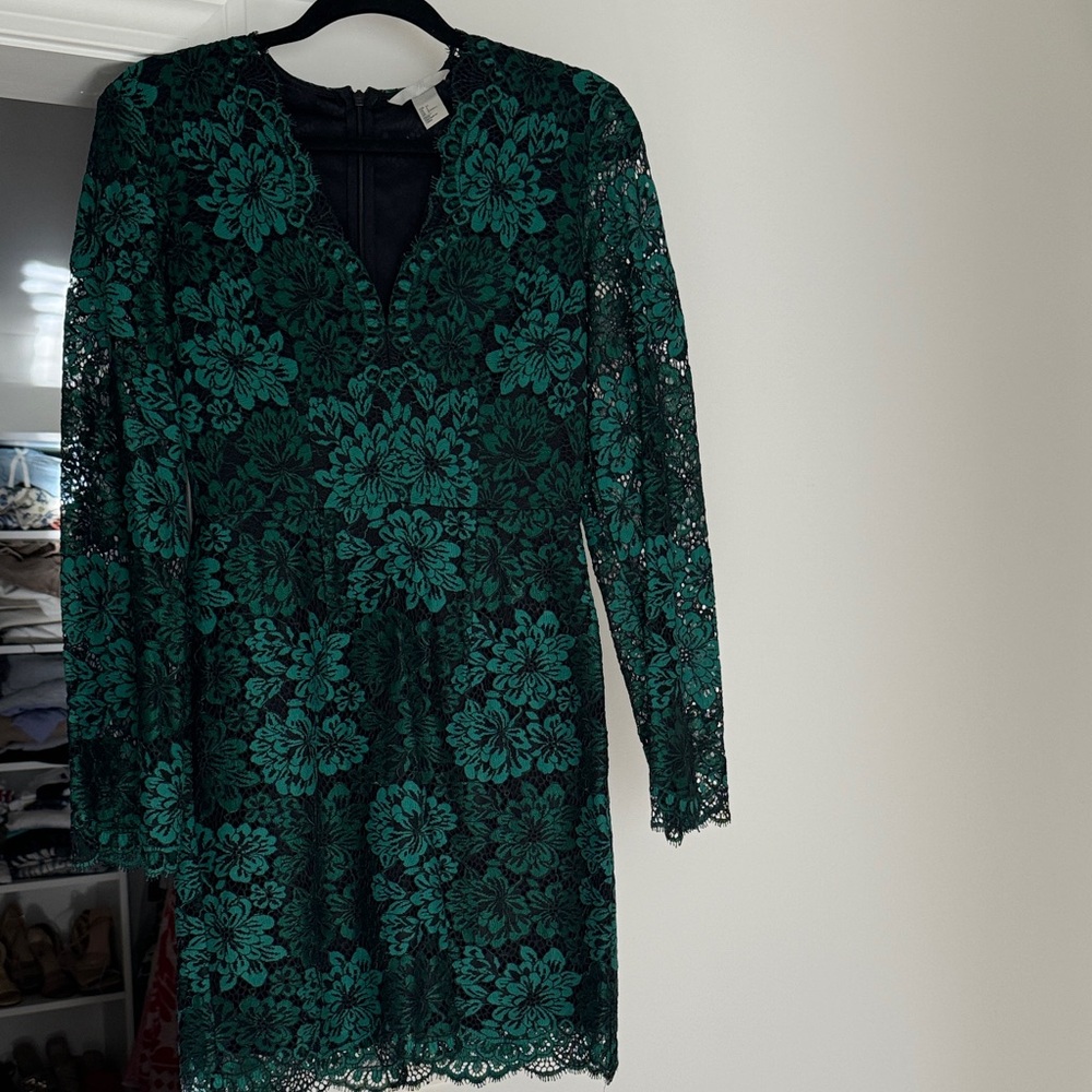 H&M Teal Floral Lace Long Sleeve Dress